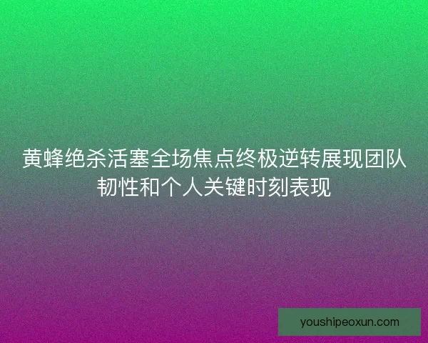 黄蜂绝杀活塞全场焦点终极逆转展现团队韧性和个人关键时刻表现